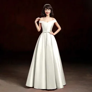 

Off the Shoulder Evening Dresses 2020 Satin Long Evening Gowns Red Purple Ivory Royal Blue Party Dress vestidos de festa