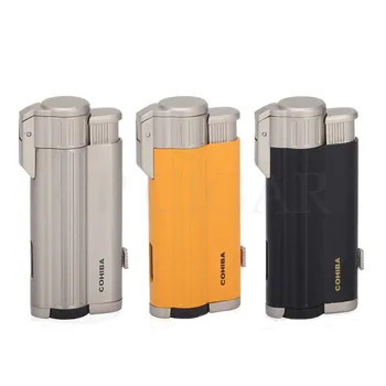 

COHIBA Torch Lighter Gas Butane Metal Cigar Lighters 3 Jet Windproof Cigarette Lighter Pocket Cigar Accessory W/ Cigars Punch