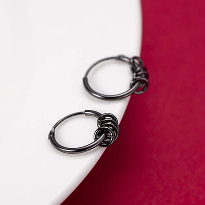 Несколько кругов круглая серьга в виде кольца ожерелье 925 пробы серебряные ювелирные изделия маленькие серьги с пряжкой серебряные и черные женские серьги