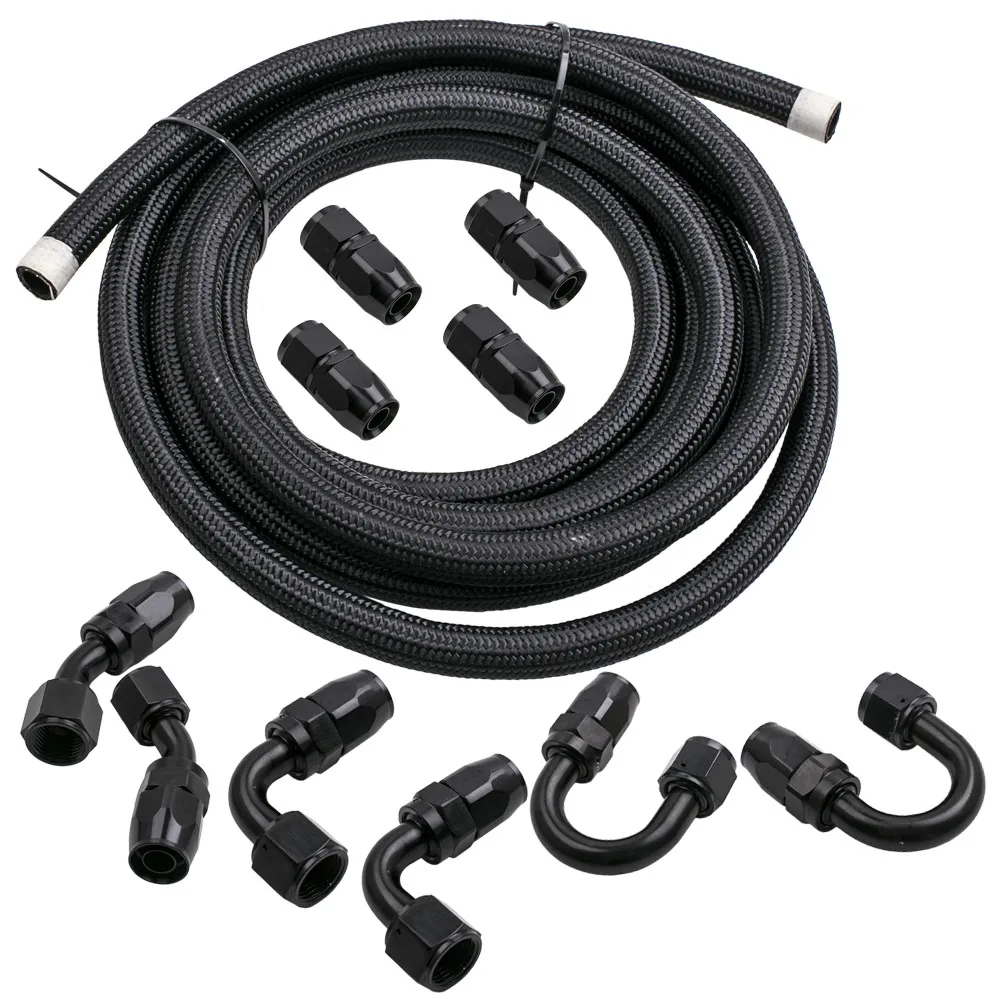 5M 16Ft An10 Nylon Intrecciato Gas/Olio/Tubo Flessibile Carburante Con Kit Di Montaggio Estremità Tubo 10 Pezzi