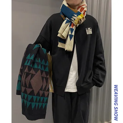 

Knitting Plaid Scarf for Men and Women, Winter Scarves, Students, Thick, Warm, Couple, Christmas Gifts
