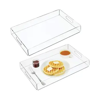 

Rectangle Acrylic Tray For Beverage Tea Coffee Cake Table Tray Breakfast Tray Clear Acrylic Serving Tray With Handles