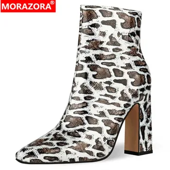 

MORAZORA 2020 new fashion leopard ankle boots women spring autumn high heel short boots European Style prom shoes ladies