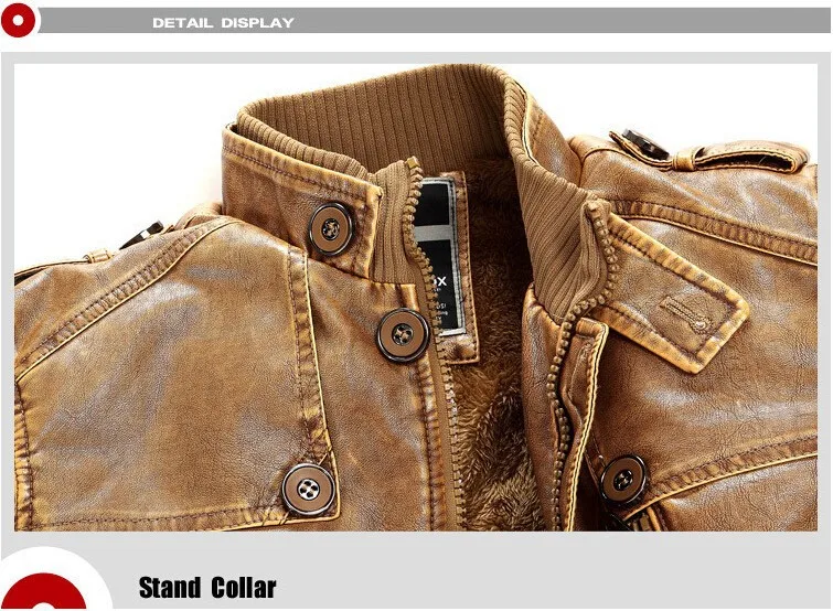 Leather Jacket Men Winter Warm Washed Leather Bomber Motorcycle Jackets Stand Collar Coat Plus Size XXXL 5XL Outwear Parkas