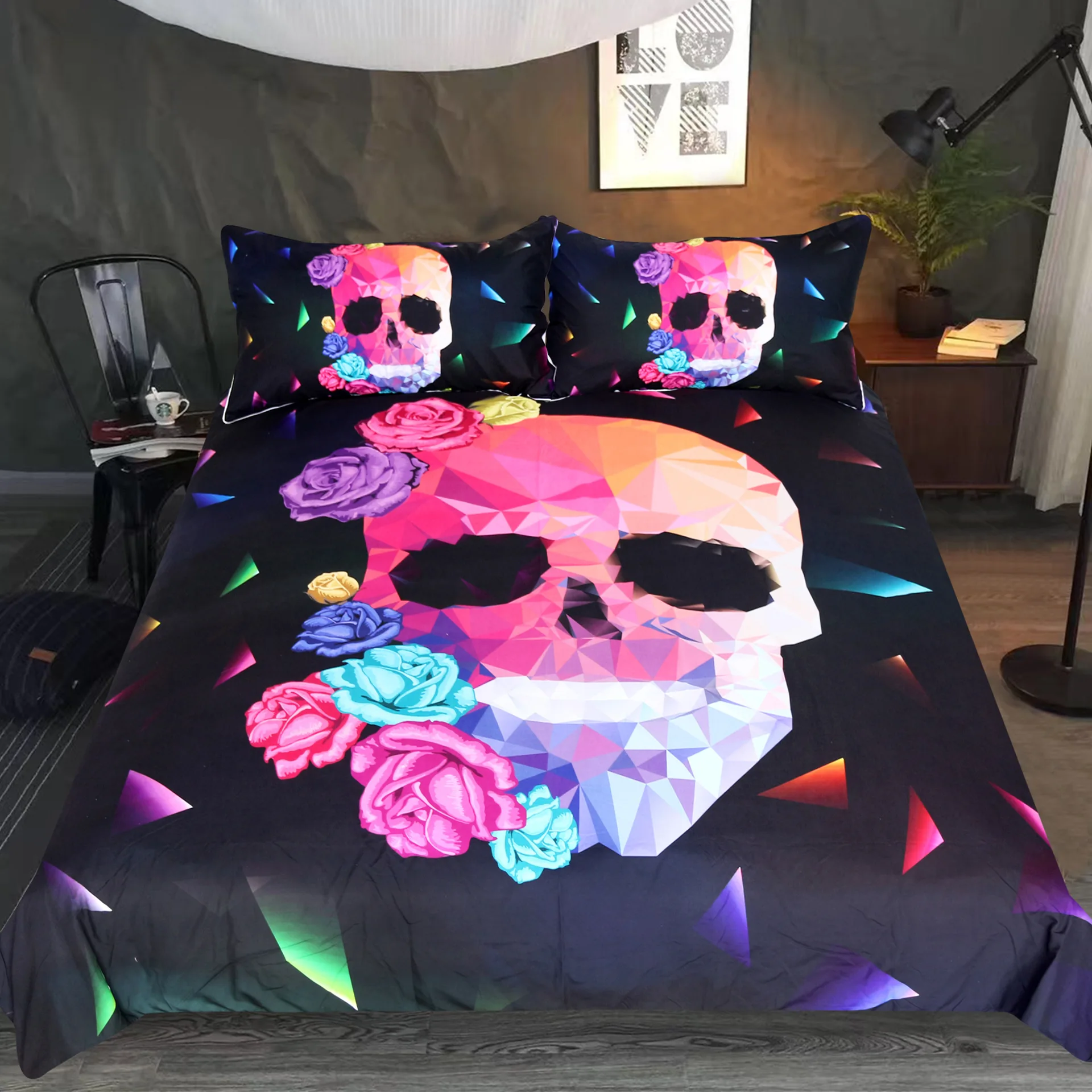 

Geometry Bone pattern Bedding set Colorful flowers Home textile Duvet Cover Comfortable Quilt cover Pillowcase Queen King Size