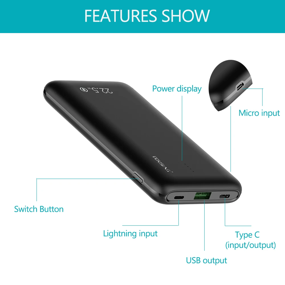 FERISING 5A VOOC Super Fast Charger 10000mah Power Bank USB Type C External Battery PD QC 3.0 Powerbank for Oneplus 6T 7 8 9 10 31 Ha10c985ccb9747ff86dd241282af9a919