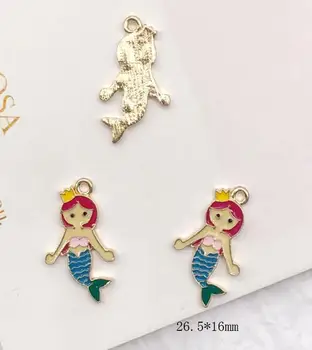 

100 pcs cartoon Mermaid Princess Necklace earrings Key chain Metal Charm Pendants DIY Jewelry Making