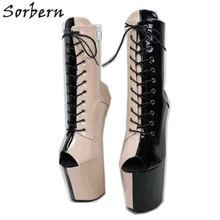 Sorbern двухсторонние ботильоны для женщин Heelless светильник копыта стиль короткие женские ботинки Стриптизерша каблуки открытый носок пользовательские цвета