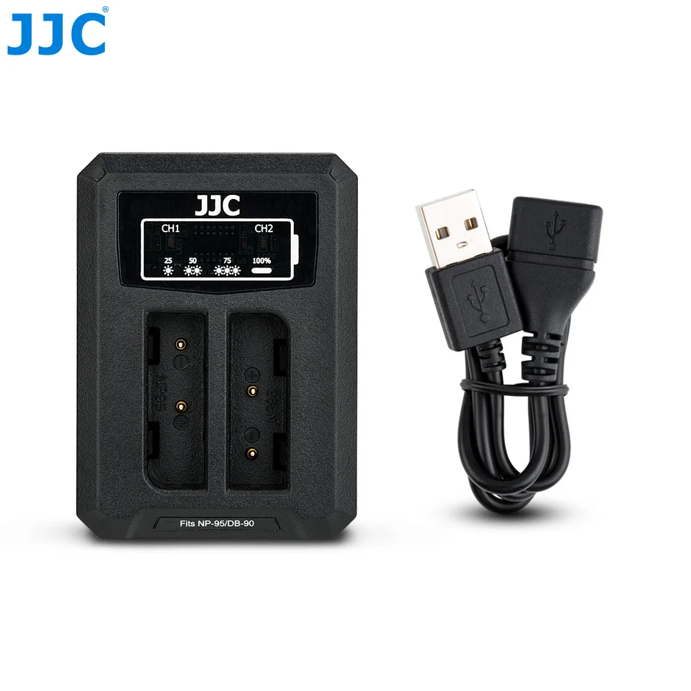 Зарядное устройство JJC с двумя аккумуляторами USB для Fujifilm зарядное NP95 Ricoh