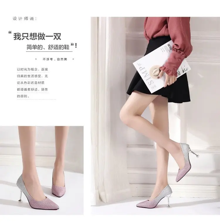 Spring Bride Wedding Shoes Women's New Style Crystal Shoes Silver High Heel Shoes Women's Pointed Toe Sexy Thin Heeled Brig
