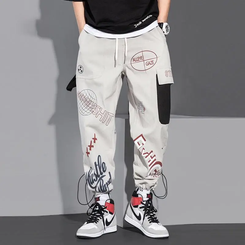 Men Pants Spring and Autumn Cargo Pants Man Fashion Hip Hop Casual Loose Korean Drawstring Men Joggers Sweatpants