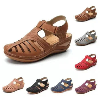 

Woman Summer Leather Vintage Sandals Buckle Casual Sewing Women Shoes Female Ladies Platform Retro Sandalias Plus 35-43