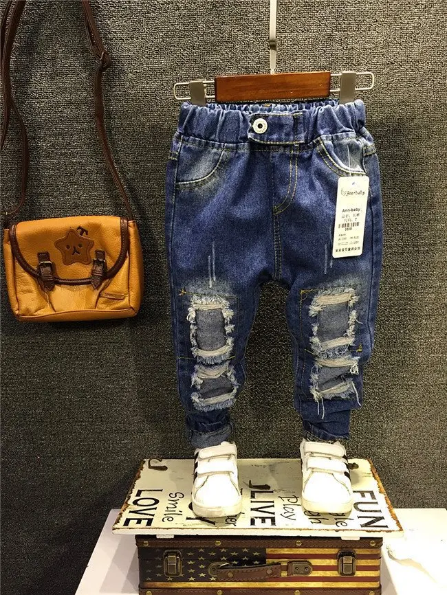 

Childrenswear BOY'S Denim Trousers 2019 Spring And Autumn Male Baby Korean-style Trousers Casual Pants Children with Holes Jeans