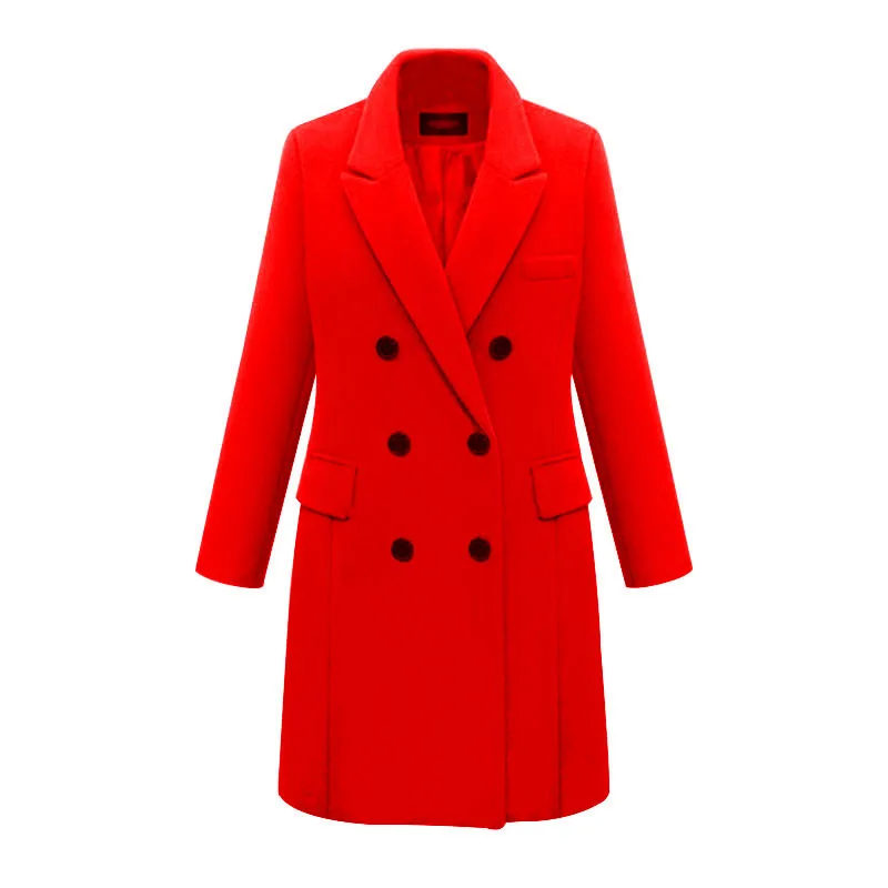 Aimsnug размера плюс 6XL осеннее Женское пальто с отворотом, с длинным рукавом, с высокой уличной шерстью, Тренч, Одноцветный, на пуговицах, длинная верхняя одежда, больше размера - Цвет: Red