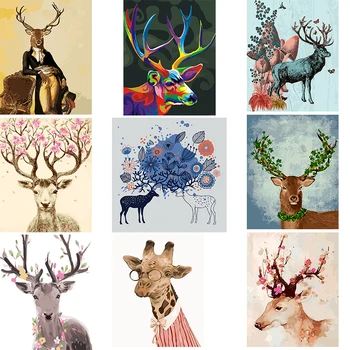 

Collor Deer Picture Painting By Number Animal Handpainted Oil Painting on Canvas Wall Pictures for Living Room Decoration Framed