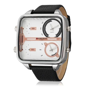 

Dual Times Military Sports Watch Men's Quartz Watch Men's Watch Leather Strap Square Large Case Sports Watch Relogio Masculino