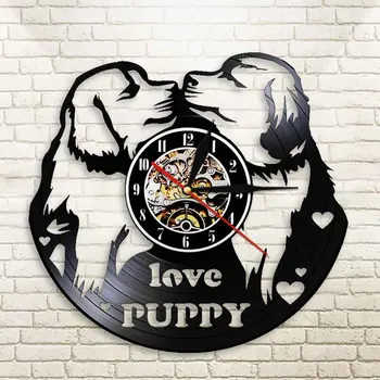 

Love Puppy Lovely Pugs Kissing Vinyl Record Wall Clock Pet Dog Creative Wall Decor Art Wall Clock For Lovers Gift