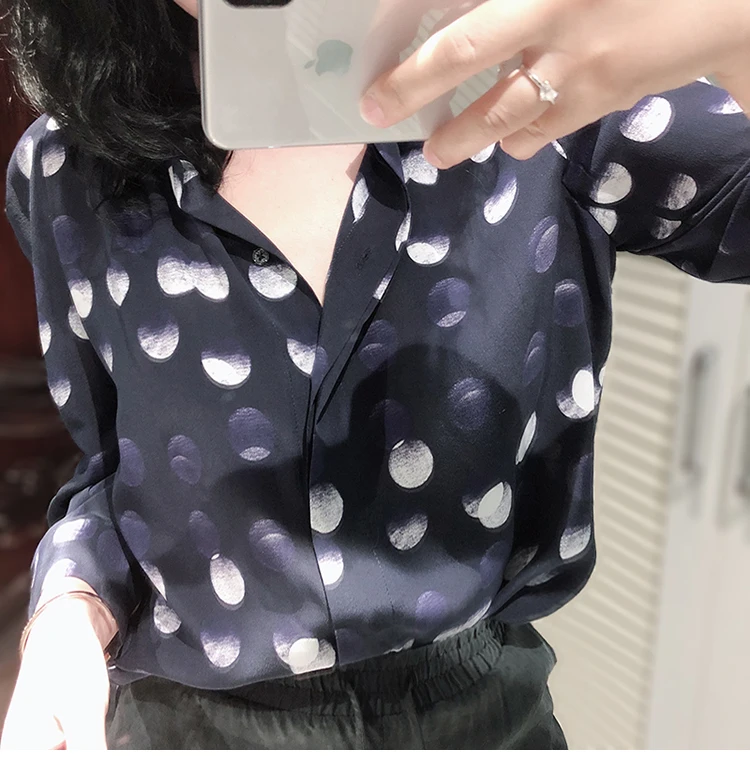 Elfbop Женская шелковая блузка с градиентом в горошек пузырьковым принтом рубашка