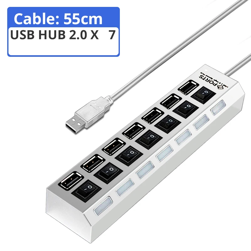 2.0-7 white-55 Высокоскоростной Micro Mini 4 порта 2,0 usb-хаб сплиттер адаптер для ноутбука ПК ноутбук приемник периферийные устройства для компьютера аксессуары - Цвет: 2.0-7 white-55