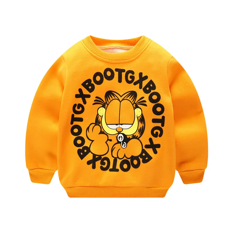 Оранжевый Толстовки для маленьких девочек; Детские зимние Утепленные толстовки; одежда для малышей; Повседневный свитер; детский бархатный костюм для мальчиков - Цвет: Оранжевый