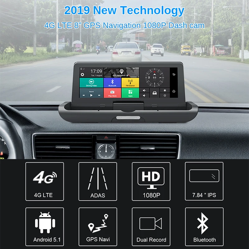 Android 5,1 7,8" ips экран Автомобильный gps навигатор 4G wifi ADAS FHD 1080P Запись двойной объектив Автомобильный видеорегистратор
