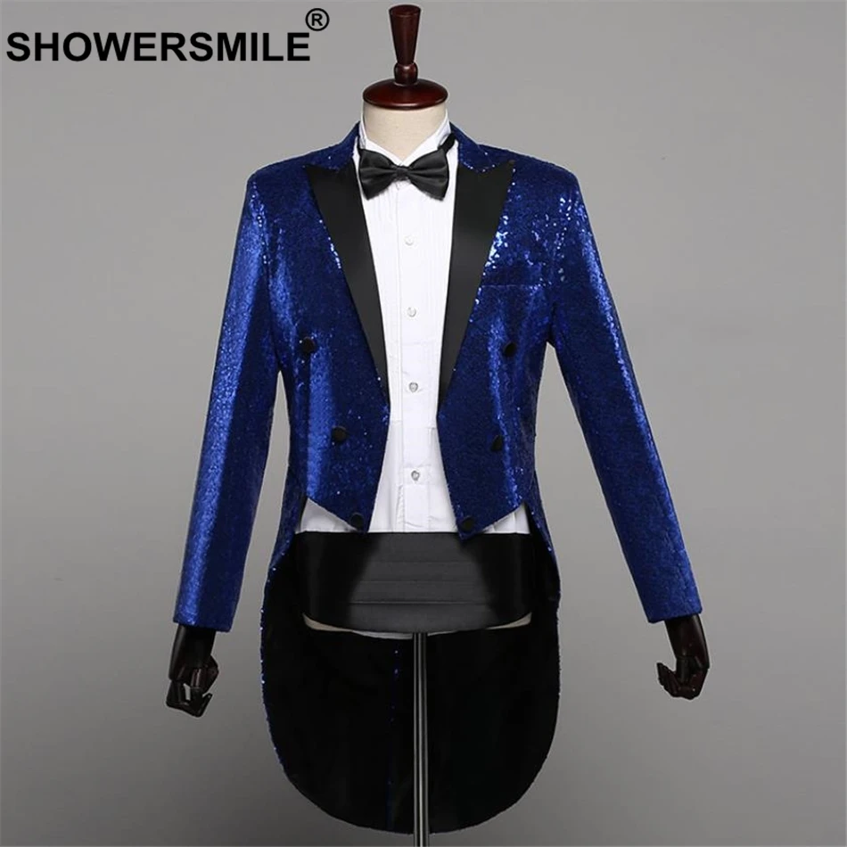 Мужской пиджак с блестками shouresmile Длинный блейзер красного цвета хвостом