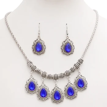 

Antient Wedding Jewelry Sets for Charming Women Dresses Dating Accessories Colorful Glass Crystal Necklace Earrings Sets