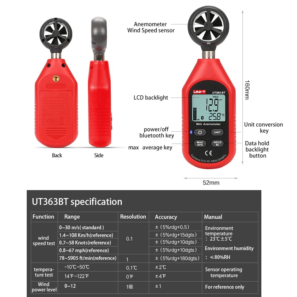 Anémomètre Numérique Portable UNI-T UT363 - Mesure Vitesse Du Vent Et Température - Neuf