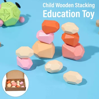 

10PCS Children Wooden Educational Toys Set Colorful Stone Stacking Game Building Block Construction Wooden Blocks Puzzle Toys