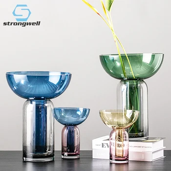 

Strongwell Nordic Colorful Geometric Funnel Glass Vase Hydroponics Flower Vase Home Decoration Living Room Desktop Decor Gift