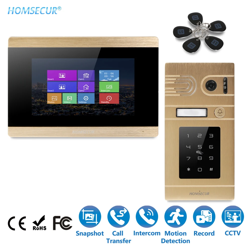 HOMSECUR 7 &quotПроводной Свободные Руки Видеодомофон Безопасности + Доступ по Паролю