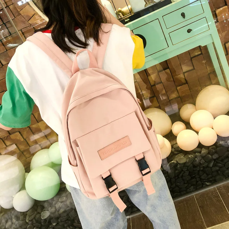 Женский рюкзак, модная женская сумка через плечо, одноцветная повседневная школьная сумка для девочек-подростков, Детская парусиновая Дорожная сумка на молнии