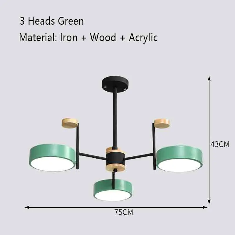 3 Heads Green Скандинавская люстра, железный деревянный светодиодный светильник, Современная Потолочная люстра, освещение для гостиной, спальни, лофт, домашний декор, Подвесная лампа - Цвет абажура: 3 Heads Green