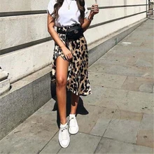 Сексуальная Женская короткая мини-юбка с леопардовым принтом, асимметричная Коктейльная юбка с высокой талией
