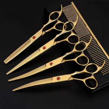 

7in Professional Pet Dog Grooming Kit Straight Thinning Curved Scissors Comb Set NEW