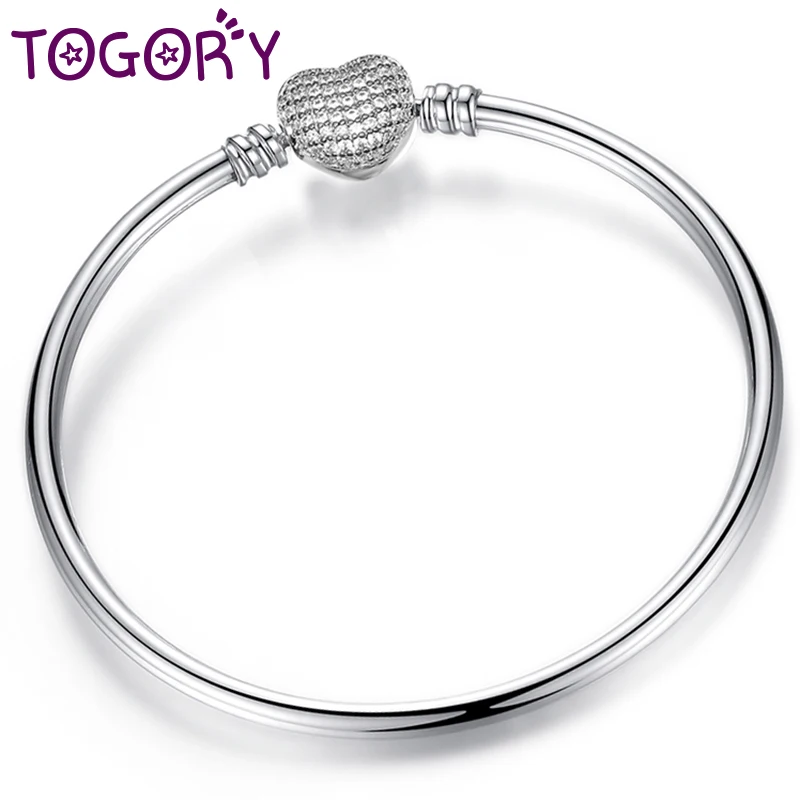 

TOGORY New Silver Heart Clasp Rhinestone Charm Bracelets For Women Fit DIY Fine Bracelets & Bangles Fashion Handmade Jewelry