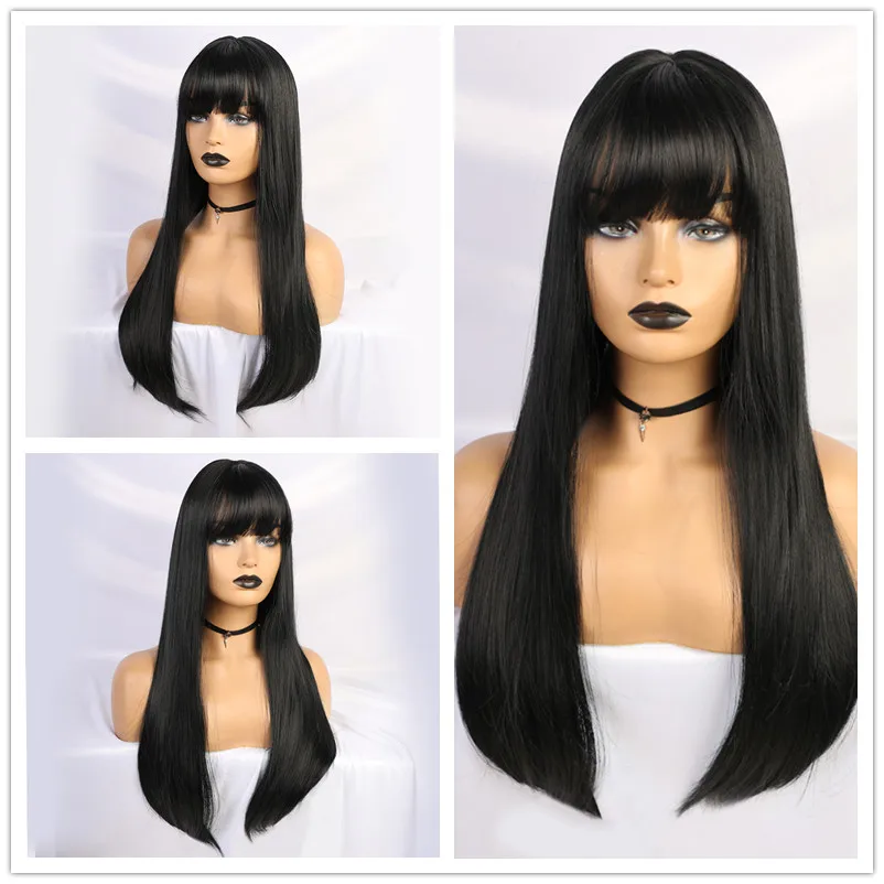 EASIHAIR длинные черные прямые парики с челкой синтетические парики для черных женщин Косплей парики Высокая температура волокна волос парик - Цвет: lc257