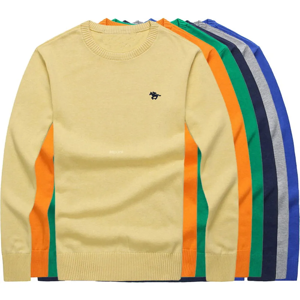 Мужской пуловер с 3d-вышивкой и логотипом лошади свитеры Осенний однотонный