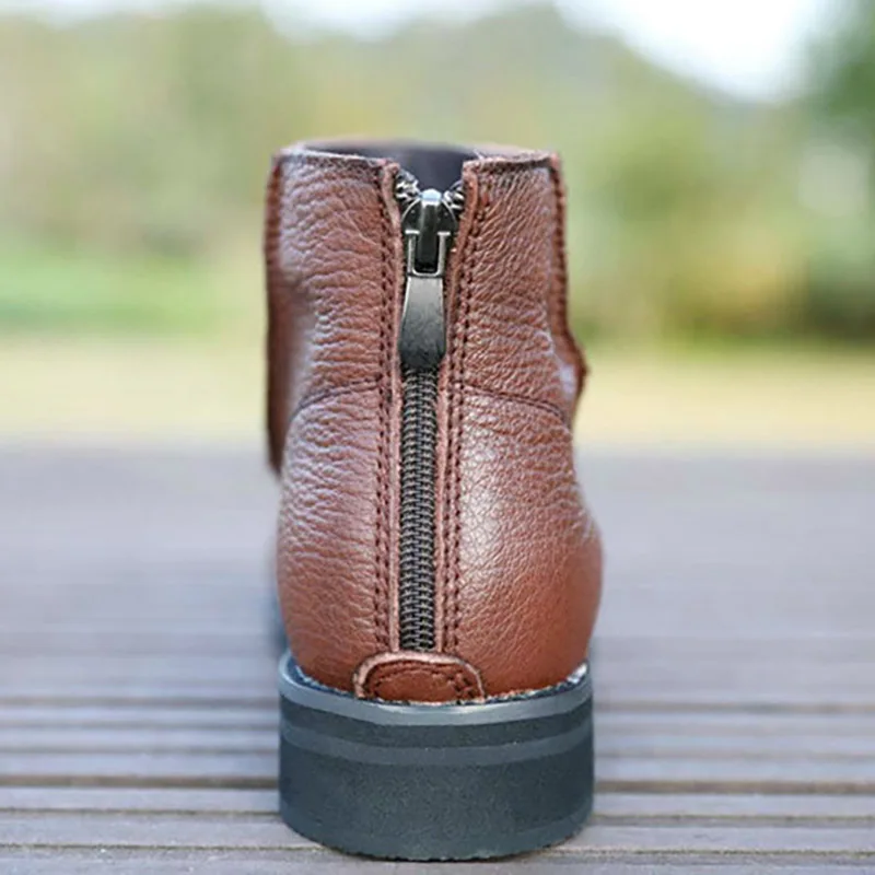 new square head women's shoes, flat-bottomed boots, spring and autumn single boots, leather casual bare boots