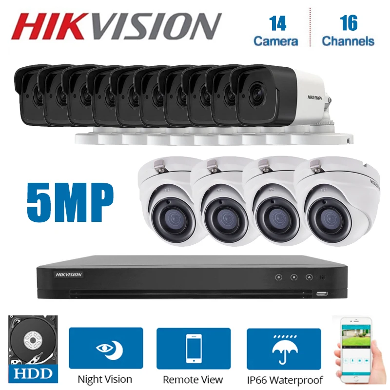 Network Hikvision 16Channels  DVR Video Surveillance with 14Pcs 5MP Camera  Night Vision CCTV Security System Kits