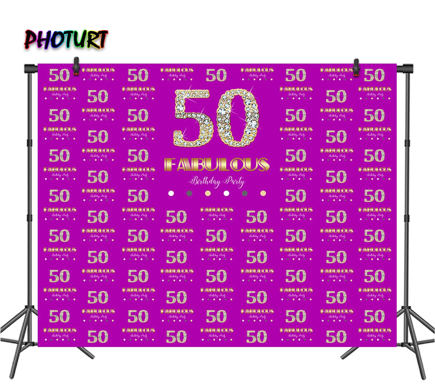 

PHOTURT Happy 50th Birthday Backdrop Age Custom Banner Party Decoration Background Golden Diamond Polyester Vinyl Decor Props