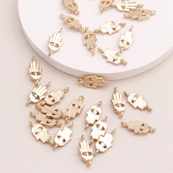 

100pcs 20x8mm Small Evil Eye Hamsa Hand Connectors for DIY Making Bracelets Bangles Gold Color Charms Jewelry