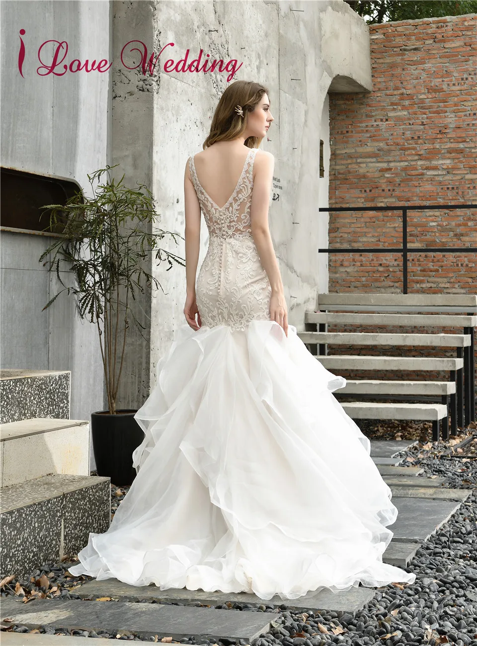 Vestidos de novia сексуальное свадебное платье русалки с v-образным вырезом и кружевной аппликацией и оборками, роскошное свадебное платье с v-образным вырезом на спине