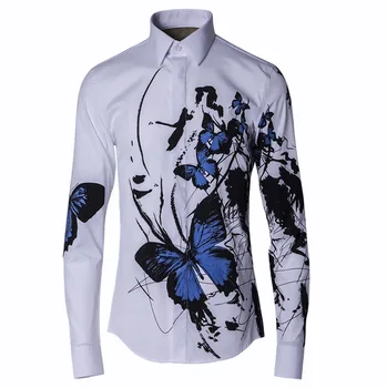

Middle Guofeng Men's Wear Ink Painting Printing Butterfly Men's Shirt Brand Male Shirt Wind Men Shirt