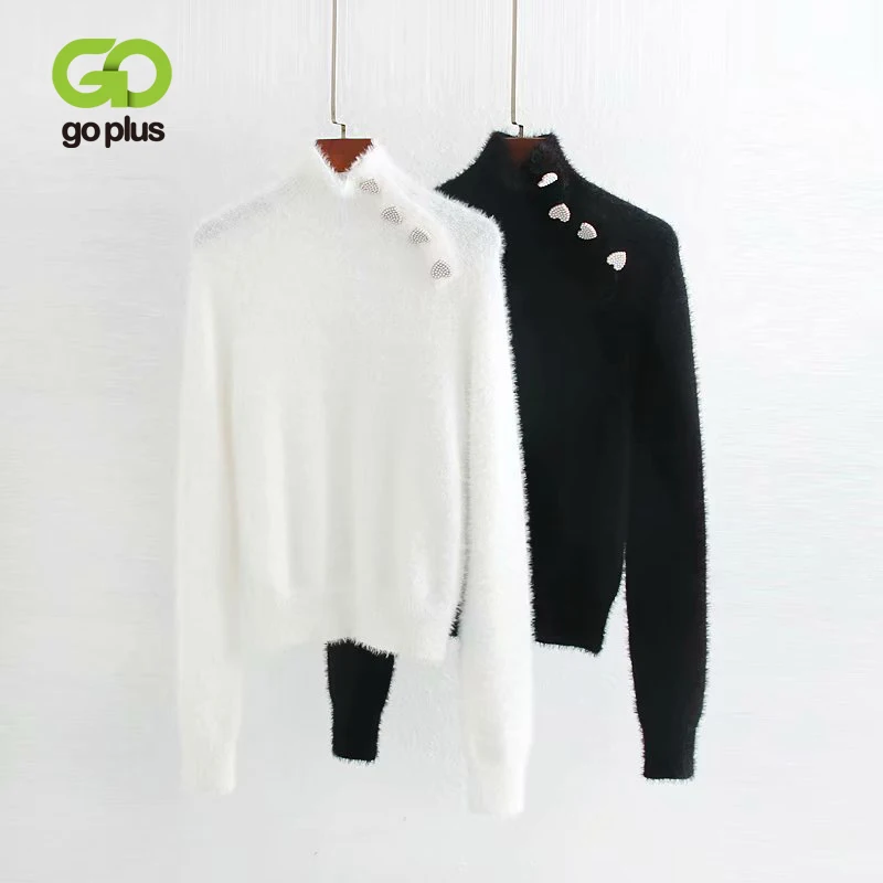GOPLUS, женский свитер с высоким воротом, Повседневный, черный, белый, на пуговицах, теплый пуловер, свитера для женщин, s Pull Femme Nouveaute C8296