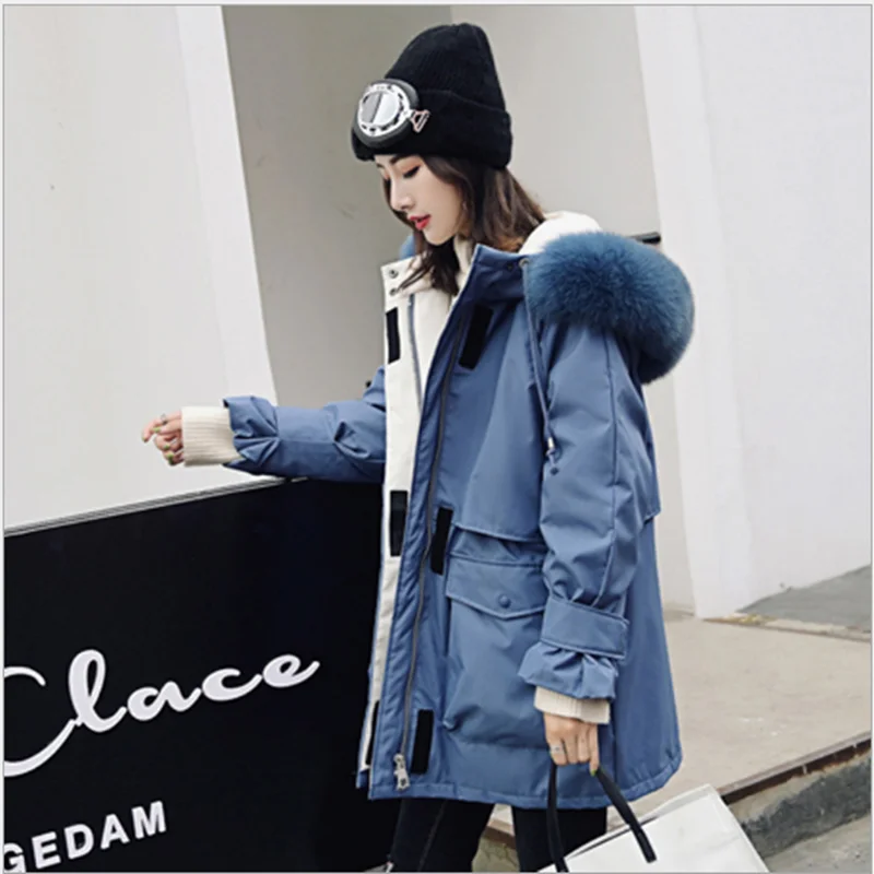 New Down Jacket Women's Fashion Casual White duck real fur Collar Short section Waist cotton coat Student Jacket