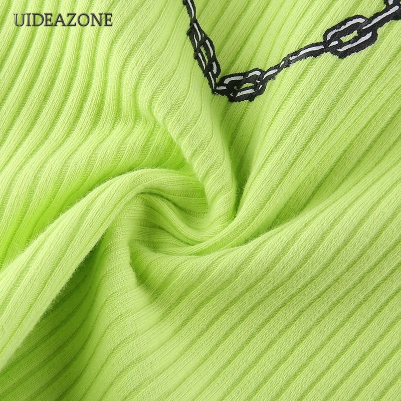 UIDEAZONE, женские майки с принтом, на цепочке, короткие, с низким вырезом, топы, бюстье, Топики, женская одежда, жилет, укороченные топы, летние, сексуальные