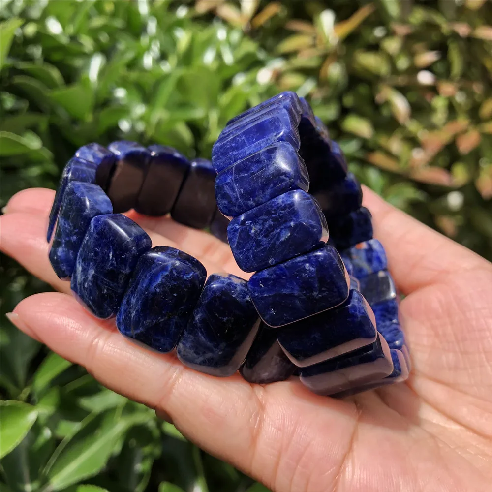 Pc Fengbaowu Natural Blue Veins Sodalite Bracelet Faceted Bead