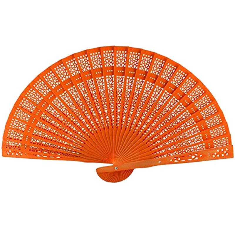 Fashion-2 Pc 8 Inch Chinese Japanese Folding Fan Original Wooden Hand Flower Bamboo Pocket Fan for Home Decor Party Decoration