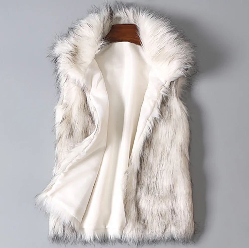 Women's Wool Vest Faux Fur Vest Stand Collar Faux Fur Coat Vest Jacket 1